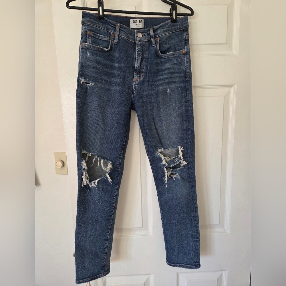 Agolde Distressed Blue Skinny Jeans Size 27 Inseam 26in